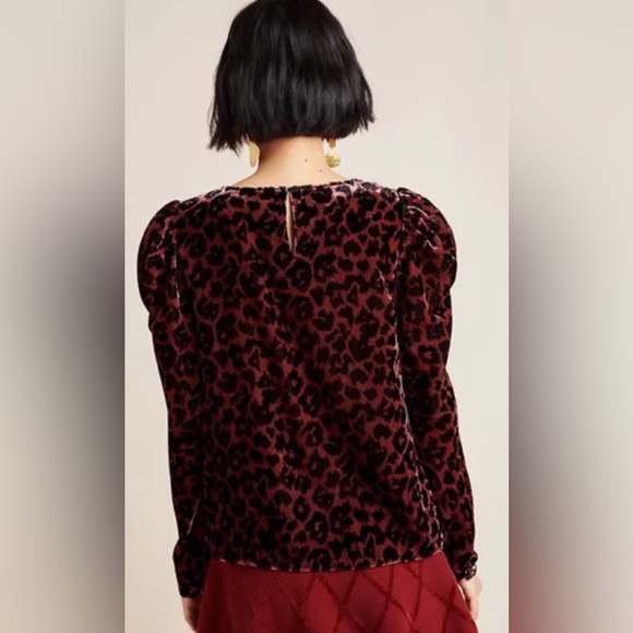 Anthropologie Velvet Leopard Print Long Sleeve Blouse Size Medium - Picture 2 of 6